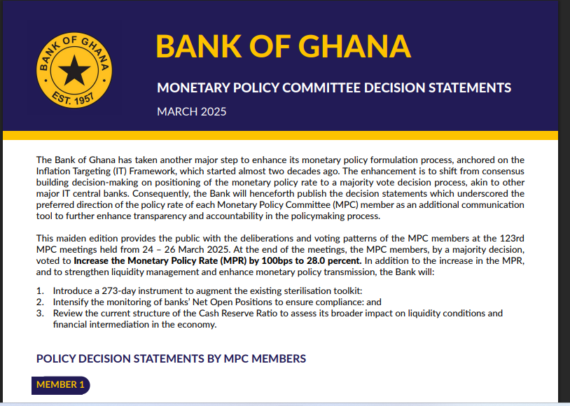 You are currently viewing Bank of Ghana Releases MPC Members’ Arguments for Policy Rate Hike